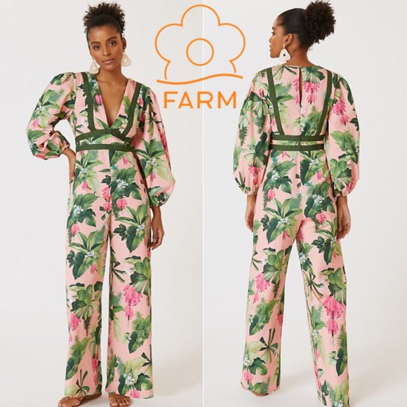 Anthropologie Pants - Farm Rio Deep V Jumpsuit